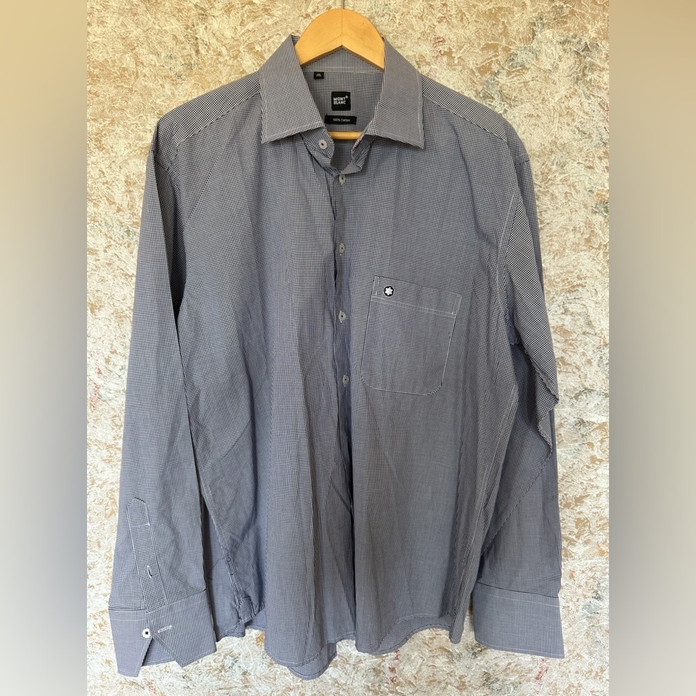 Mont Blanc Blue White Checkered Button Up Shirt